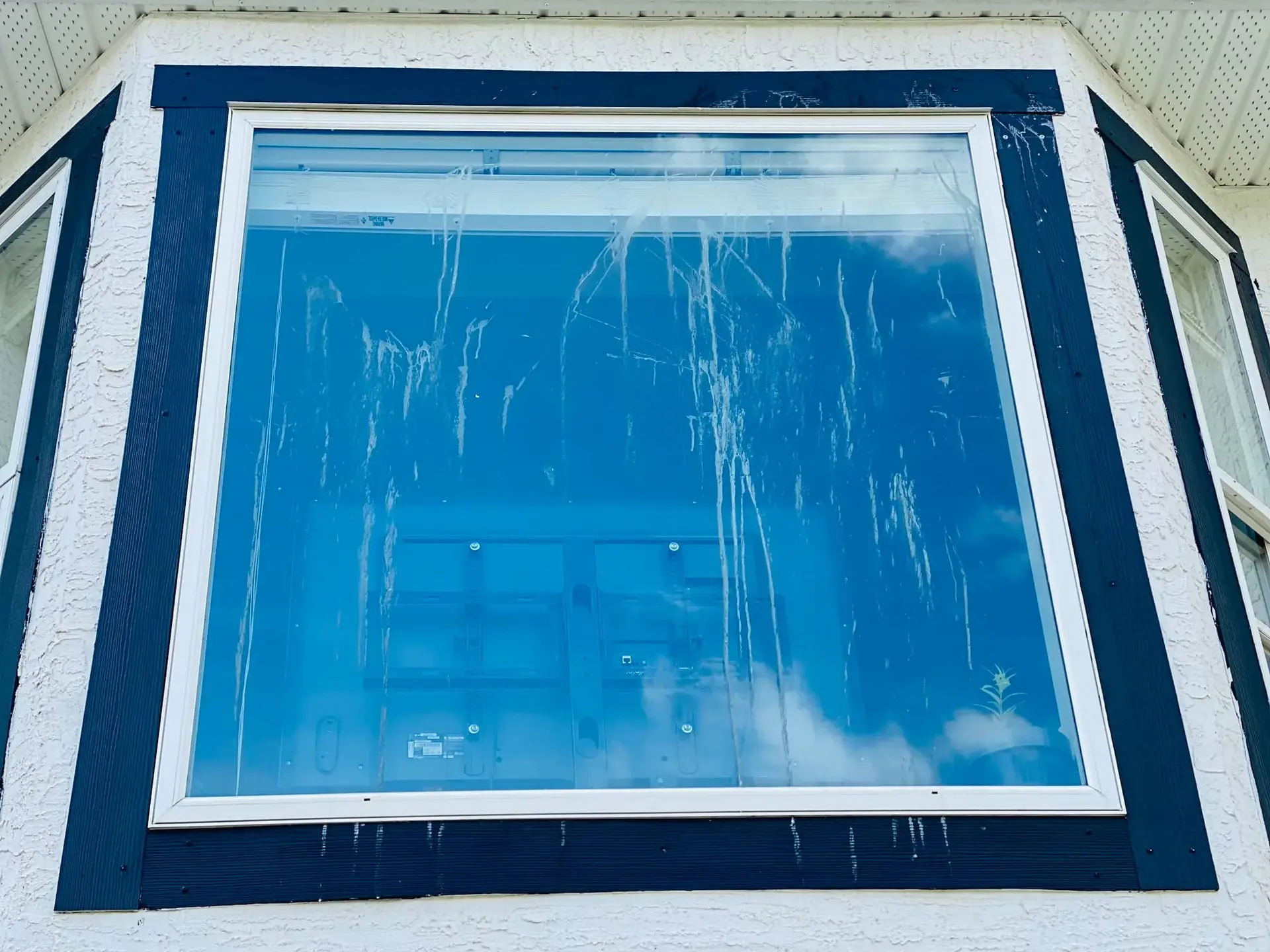 Dirty exterior window before cleaning