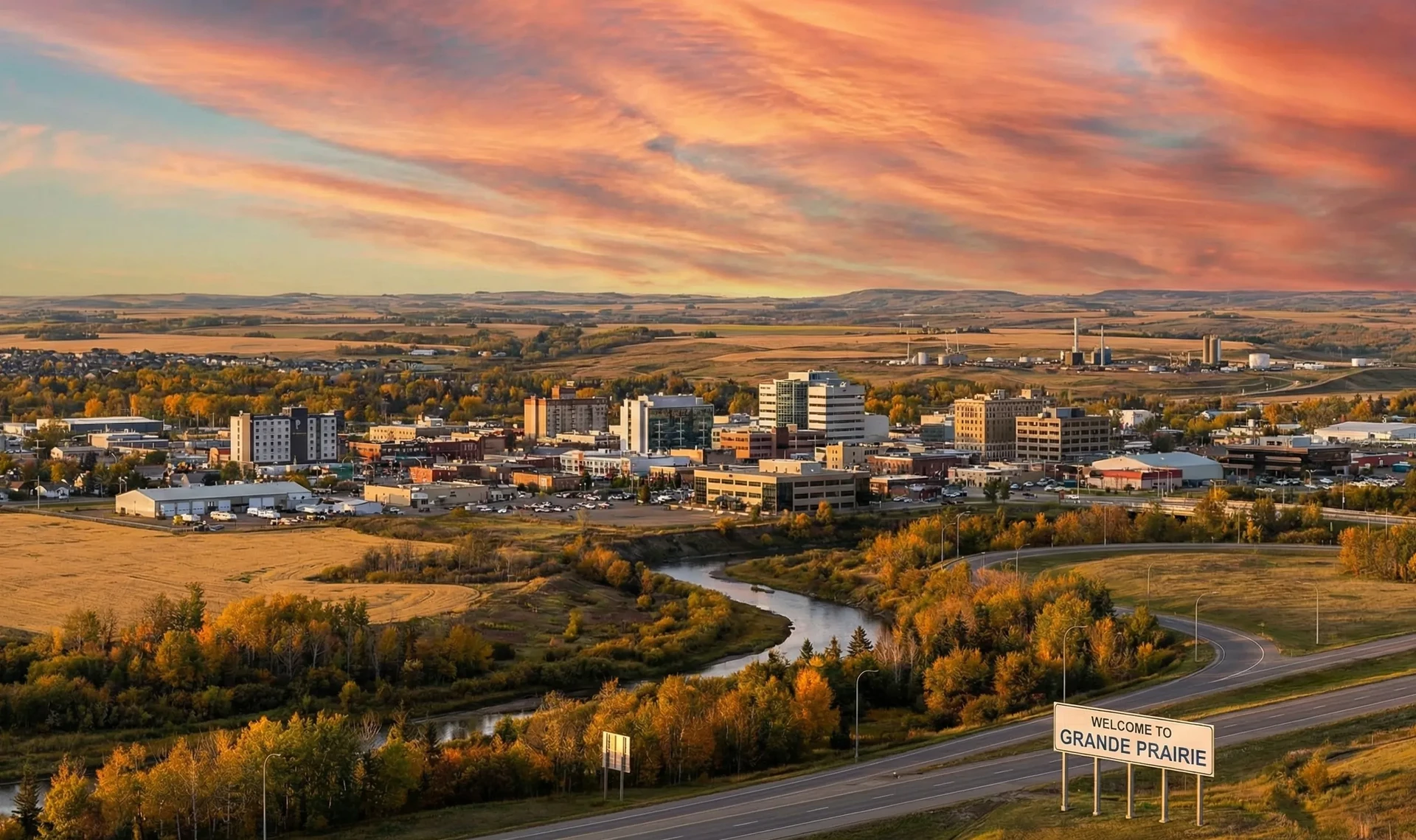 Grande Prairie, Alberta - Aerial view of the city